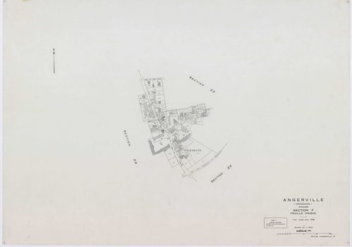 ANGERVILLE, plans minutes de conservation : tableau d'assemblage,1974, Ech. 1/10000 ; plans des sections B, D, F, 1936, Ech. 1/1250, section C, 1936, Ech. 1/2500, section 950B, 1939, Ech. 1/1000, sections 950ZD, 950ZE, 950ZH, 1958, Ech. 1/2000, sections Z