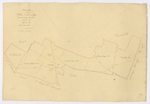 ANGERVILLE, Dommerville. - Tableau d'assemblage de la section A, ech. 1/4000, coul., aquarelle, papier, 62x89 (1839). 