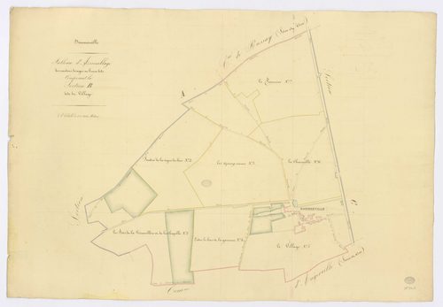 ANGERVILLE, Dommerville. - Tableau d'assemblage de la section B, ech. 1/4000, coul., aquarelle, papier, 62x90 (1839). 