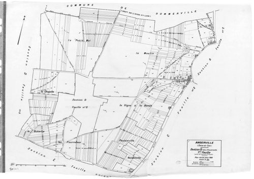 ANGERVILLE.- Cadastre révisé pour 1936 : plan du tableau d'assemblage , plans de la section A Rétréville 1ère feuille , idem 2ème feuille, section B La Ville 1ère feuille , section B le Village 2ème feuille, section C Le Noyer Saint Lubin 1ère feuille, id
