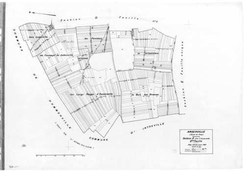ANGERVILLE.- Cadastre révisé pour 1936 : plan du tableau d'assemblage , plans de la section A Rétréville 1ère feuille , idem 2ème feuille, section B La Ville 1ère feuille , section B le Village 2ème feuille, section C Le Noyer Saint Lubin 1ère feuille, id