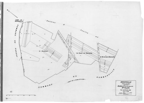 ANGERVILLE.- Cadastre révisé pour 1936 : plan du tableau d'assemblage , plans de la section A Rétréville 1ère feuille , idem 2ème feuille, section B La Ville 1ère feuille , section B le Village 2ème feuille, section C Le Noyer Saint Lubin 1ère feuille, id