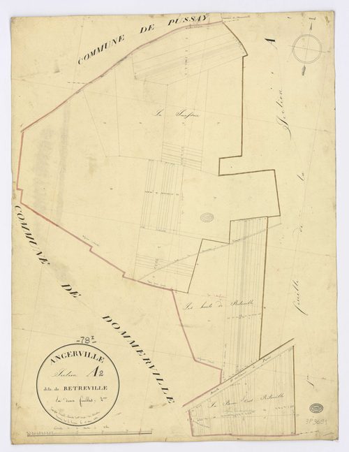 ANGERVILLE. - Section A - Retreville, 2, ech. 1/2500, coul., aquarelle, papier, 70x53 (1831). 