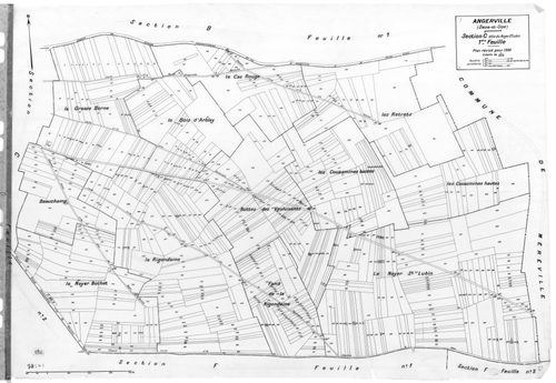ANGERVILLE.- Cadastre révisé pour 1936 : plan du tableau d'assemblage , plans de la section A Rétréville 1ère feuille , idem 2ème feuille, section B La Ville 1ère feuille , section B le Village 2ème feuille, section C Le Noyer Saint Lubin 1ère feuille, id
