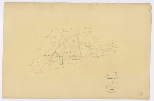 ANGERVILLE, Dommerville. - Tableau d'assemblage, ech. 1/10000, coul., aquarelle, papier, 69x102 (1839). 
