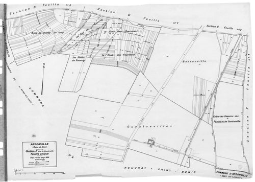 ANGERVILLE.- Cadastre révisé pour 1936 : plan du tableau d'assemblage , plans de la section A Rétréville 1ère feuille , idem 2ème feuille, section B La Ville 1ère feuille , section B le Village 2ème feuille, section C Le Noyer Saint Lubin 1ère feuille, id