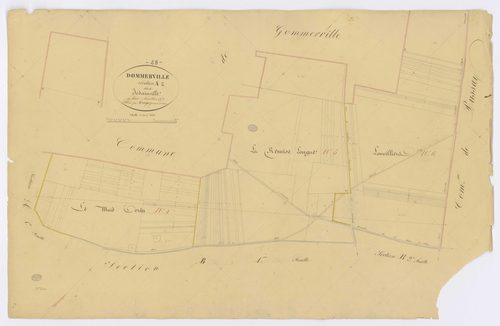 ANGERVILLE, Dommerville. - Section A2 - Jodainville, ech. 1/2000, coul., aquarelle, papier, 68x106 (1839). 