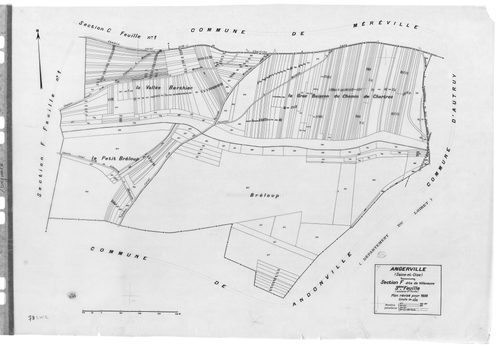 ANGERVILLE.- Cadastre révisé pour 1936 : plan du tableau d'assemblage , plans de la section A Rétréville 1ère feuille , idem 2ème feuille, section B La Ville 1ère feuille , section B le Village 2ème feuille, section C Le Noyer Saint Lubin 1ère feuille, id