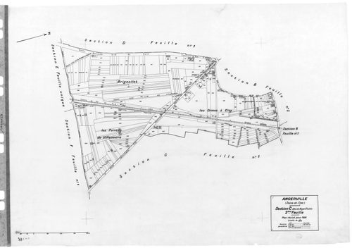 ANGERVILLE.- Cadastre révisé pour 1936 : plan du tableau d'assemblage , plans de la section A Rétréville 1ère feuille , idem 2ème feuille, section B La Ville 1ère feuille , section B le Village 2ème feuille, section C Le Noyer Saint Lubin 1ère feuille, id