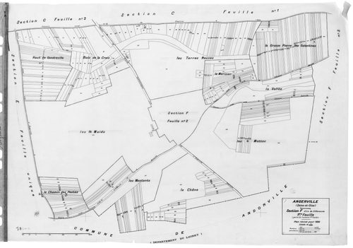 ANGERVILLE.- Cadastre révisé pour 1936 : plan du tableau d'assemblage , plans de la section A Rétréville 1ère feuille , idem 2ème feuille, section B La Ville 1ère feuille , section B le Village 2ème feuille, section C Le Noyer Saint Lubin 1ère feuille, id