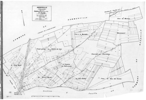 ANGERVILLE.- Cadastre révisé pour 1936 : plan du tableau d'assemblage , plans de la section A Rétréville 1ère feuille , idem 2ème feuille, section B La Ville 1ère feuille , section B le Village 2ème feuille, section C Le Noyer Saint Lubin 1ère feuille, id