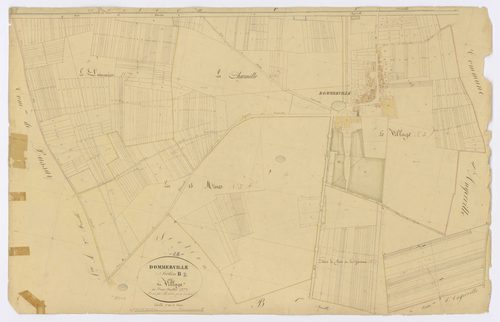 ANGERVILLE, Dommerville. -Section B2 - le village, ech. 1/2000, coul., aquarelle, papier, 68x105 (1839). 
