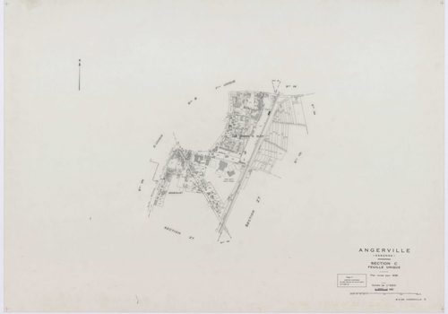 ANGERVILLE, plans minutes de conservation : tableau d'assemblage,1974, Ech. 1/10000 ; plans des sections B, D, F, 1936, Ech. 1/1250, section C, 1936, Ech. 1/2500, section 950B, 1939, Ech. 1/1000, sections 950ZD, 950ZE, 950ZH, 1958, Ech. 1/2000, sections Z