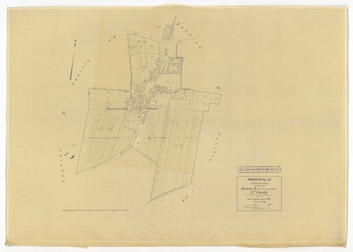 Plans minutes de conservation : ANGERVILLE : tableau d'assemblage, ech. 1/10000 (1936), sections D1 ech. 1/2500, D2 ech. 1/1250 (1936) ; sections B ech. 1/1250, C et D ech. 1/2500, F ech. 1/1250, ZA, ZK, ZL, ZM, ZN, ZP, ZR, ZS, ZT, ZV, ZW, ZX ech. 1/2000 