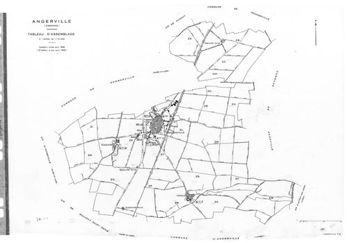 ANGERVILLE.- Cadastre révisé pour 1936 : plan du tableau d'assemblage , plans de la section A Rétréville 1ère feuille , idem 2ème feuille, section B La Ville 1ère feuille , section B le Village 2ème feuille, section C Le Noyer Saint Lubin 1ère feuille, id