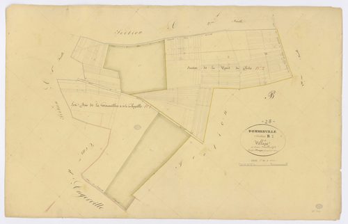 ANGERVILLE, Dommerville. -Section B1 - le village, ech. 1/2000, coul., aquarelle, papier, 68x105 (1839). 