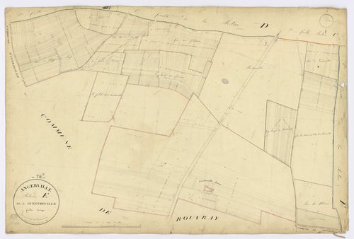 ANGERVILLE. - Section E - Guestreville, ech. 1/2500, coul., aquarelle, papier, 70x105 (1831). 
