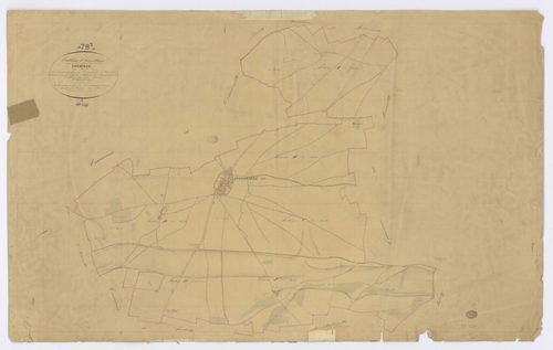 ANGERVILLE. - Plan d'assemblage, ech. 1/10000, coul., aquarelle, papier, 65x102 (1831). 