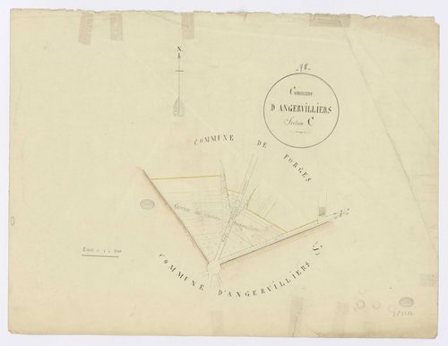 ANGERVILLIERS. - Section C, ech. 1/2500, coul., aquarelle, papier, 50x64 (1826). 