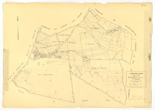Plans minutes de conservation : ANGERVILLIERS : tableau d'assemblage, ech. 1/10000 (1934), sections A1, A2, ech. 1/2500, B1, ech. 1/1250, B2, ech. 1/2500 (1934) ; section B1, ech. 1/1250 (1934-1961) ; section ZA, ech. 1/2000 (1978), NB, papier, 105x80 [7 