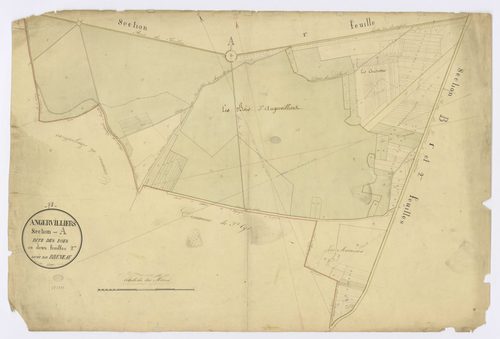 ANGERVILLIERS. - Section A - Bois (les), 2, ech. 1/2500, coul., aquarelle, papier, 69x100 (1826). 