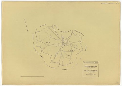Plans minutes de conservation : ANGERVILLIERS : tableau d'assemblage, ech. 1/10000 (1934), sections A1, A2, ech. 1/2500, B1, ech. 1/1250, B2, ech. 1/2500 (1934) ; section B1, ech. 1/1250 (1934-1961) ; section ZA, ech. 1/2000 (1978), NB, papier, 105x80 [7 