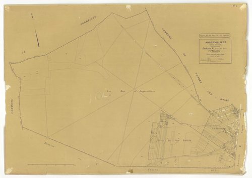 Plans minutes de conservation : ANGERVILLIERS : tableau d'assemblage, ech. 1/10000 (1934), sections A1, A2, ech. 1/2500, B1, ech. 1/1250, B2, ech. 1/2500 (1934) ; section B1, ech. 1/1250 (1934-1961) ; section ZA, ech. 1/2000 (1978), NB, papier, 105x80 [7 