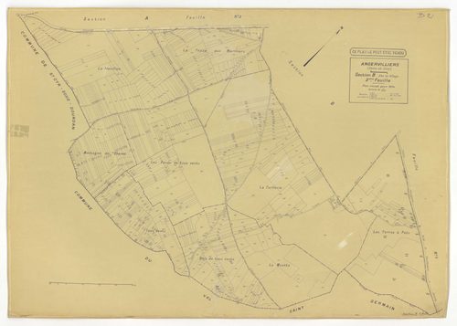 Plans minutes de conservation : ANGERVILLIERS : tableau d'assemblage, ech. 1/10000 (1934), sections A1, A2, ech. 1/2500, B1, ech. 1/1250, B2, ech. 1/2500 (1934) ; section B1, ech. 1/1250 (1934-1961) ; section ZA, ech. 1/2000 (1978), NB, papier, 105x80 [7 