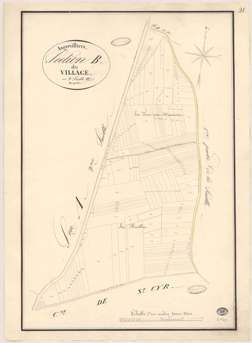 ANGERVILLIERS. - Section B : Village (le), 3e feuille. 
