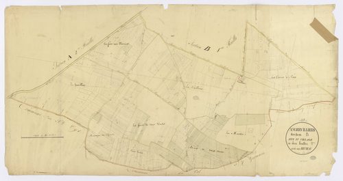 ANGERVILLIERS. - Section B - Village (le), 2, ech. 1/2500, coul., aquarelle, papier, 66x126 (1826). 