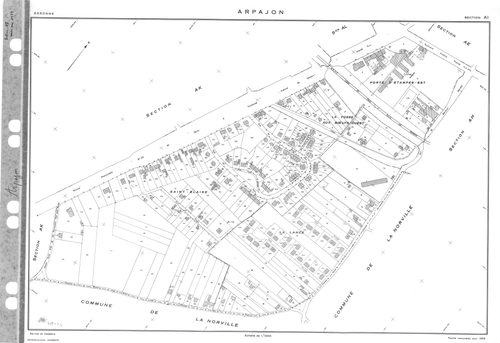 ARPAJON.- Cadastre révisé pour 1959 : plan du tableau d'assemblage, plans de la section AB, section AC, section AD, section AE, section AH, section AI, section AK, section AL, [9 plans]. 