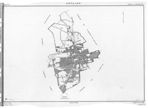 ARPAJON.- Cadastre révisé pour 1959 : plan du tableau d'assemblage, plans de la section AB, section AC, section AD, section AE, section AH, section AI, section AK, section AL, [9 plans]. 