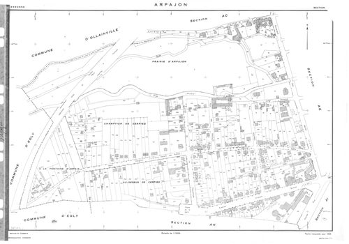 ARPAJON.- Cadastre révisé pour 1959 : plan du tableau d'assemblage, plans de la section AB, section AC, section AD, section AE, section AH, section AI, section AK, section AL, [9 plans]. 
