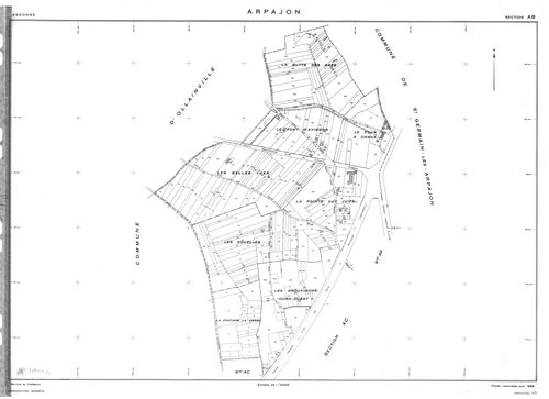 ARPAJON.- Cadastre révisé pour 1959 : plan du tableau d'assemblage, plans de la section AB, section AC, section AD, section AE, section AH, section AI, section AK, section AL, [9 plans]. 