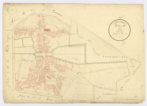 ARPAJON. - Section B - Ville (la), ech. 1/1250, coul., aquarelle, papier, 68x95 (1820). 