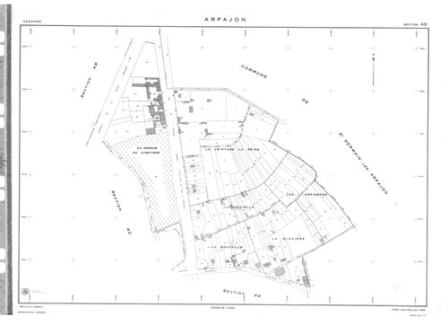 ARPAJON.- Cadastre révisé pour 1959 : plan du tableau d'assemblage, plans de la section AB, section AC, section AD, section AE, section AH, section AI, section AK, section AL, [9 plans]. 
