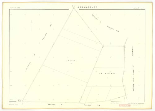 Plans minutes de conservation : ARRANCOURT : tableau d'assemblage, ech. 1/5000 (1952), sections A1, B1, B2, C1, C2, D1, D2, ech. 1/2000 (1952), sections A2, A3, B3, B4, ech. 1/1000 (1952), NB, papier, 105x80 [12 plans]. 
