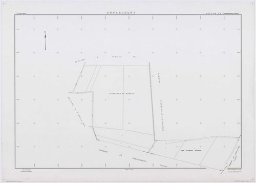 ARRANCOURT, plans minutes de conservation : tableau d'assemblage,1952, Ech. 1/5000 ; plans des sections A1, B1, B2, C1, C2, D1, D2, 1952, Ech. 1/2000, sections A2, A3, B3, B4, 1952, Ech. 1/1000, section ZA, 1999, Ech. 1/2000. Polyester. N et B. Dim. 105 x