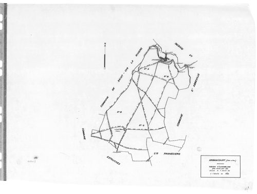 ARRANCOURT .- Cadastre révisé pour 1931 : plan du tableau d'assemblage, plans de la section A la Garenne d'Arrancourt, section B le Village et des Vignes, section C le Château de la Rouge et le Carrefour de Bunoux, section D le Grand Villiers et le Champl