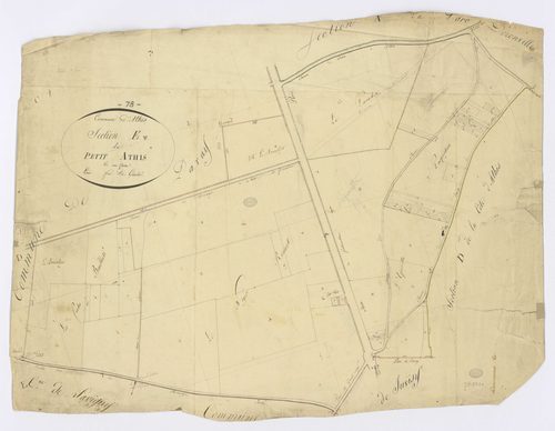 ATHIS-MONS. - Section E - Petit Athis (le) (Athis), ech. 1/2500, coul., aquarelle, papier, 70x86 (sd). 