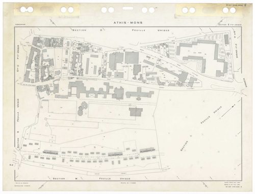ATHIS-MONS, plans minutes de conservation : tableau d'assemblage,1954, Ech. 1/10000 ; plans des sections Au, 1954, Ech. 1/5000, sections Bu, Cu, Du, Eu, Hu, Iu, Ku, Lu, Mu, Nu, Ou, Pu, Su, Tu, Vu, Wu, Xu, Yu, Zu, AB, AC, R1, R2, 1954, Ech. 1/1000. Polyest