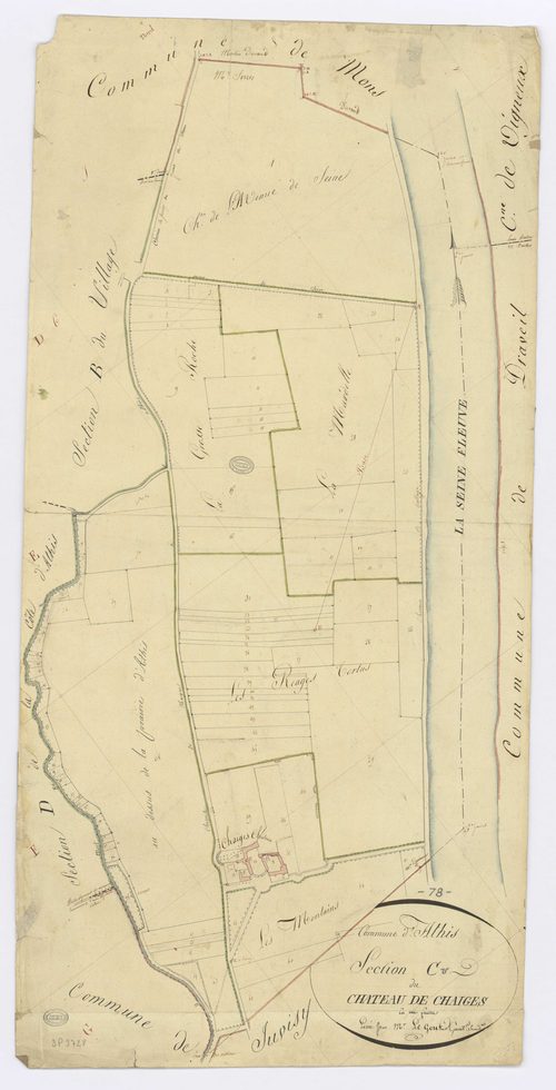 ATHIS-MONS. - Section C - Chaiges (Athis), ech. 1/2500, coul., aquarelle, papier, 91x44 (sd). 