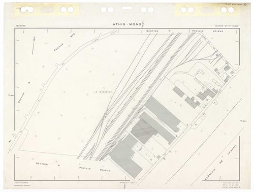 ATHIS-MONS, plans minutes de conservation : tableau d'assemblage,1954, Ech. 1/10000 ; plans des sections Au, 1954, Ech. 1/5000, sections Bu, Cu, Du, Eu, Hu, Iu, Ku, Lu, Mu, Nu, Ou, Pu, Su, Tu, Vu, Wu, Xu, Yu, Zu, AB, AC, R1, R2, 1954, Ech. 1/1000. Polyest