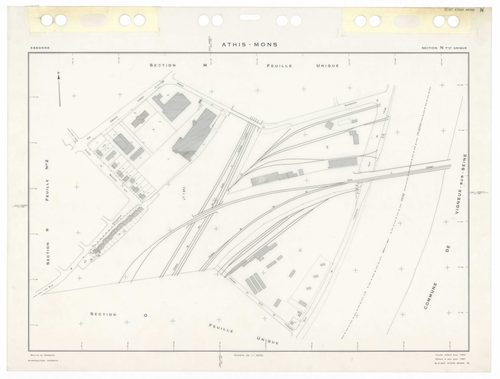 ATHIS-MONS, plans minutes de conservation : tableau d'assemblage,1954, Ech. 1/10000 ; plans des sections Au, 1954, Ech. 1/5000, sections Bu, Cu, Du, Eu, Hu, Iu, Ku, Lu, Mu, Nu, Ou, Pu, Su, Tu, Vu, Wu, Xu, Yu, Zu, AB, AC, R1, R2, 1954, Ech. 1/1000. Polyest