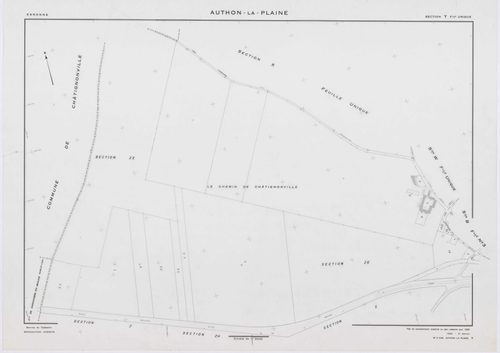 AUTHON-LA-PLAINE, plans minutes de conservation : tableau d'assemblage,1933, Ech. 1/10000 ; plans des section B1, 1933, Ech. 1/2500, section B3, 1933, Ech. 1/1250, sections W, X, Y, Z, 1956, Ech. 1/2000, sections ZB, ZC, 1994, Ech. 1/2000, sections ZD, ZE