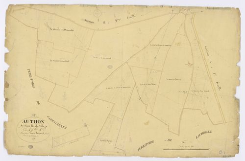 AUTHON-LA-PLAINE. -Section B - Village (le), 4, ech. 1/2500, coul., aquarelle, papier, 68x105 (1827). 
