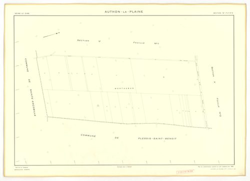 Plans minutes de conservation : AUTHON-LA-PLAINE : tableau d'assemblage, ech. 1/10000 (1933), section B3, ech. 1/1250 (1933), sections B1, U1, U2, V1, V2, W, X, Y, Z, ech. 1/2000 (1956) ; section ZA, ech. 1/2000 (1961), NB, papier, 105x80 [12 plans]. 