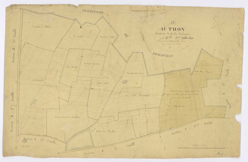 AUTHON-LA-PLAINE. -Section A - Tuilerie (la), ech. 1/2500, coul., aquarelle, papier, 66x100 (1827). 