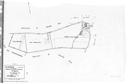 AUVERNAUX. - Cadastre révisé pour 1932 : plans de la section A le Village 1ère feuille, section B Portes 2ème feuille ; cadastre renouvelé pour 1966 : plans de la section ZA, section ZB, section ZC ; cadastre révisé pour 1932 mis à jour pour 1968 : plans 