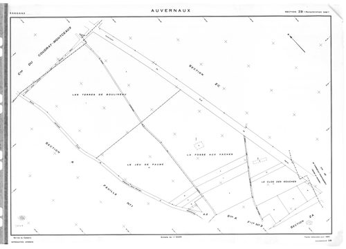 AUVERNAUX. - Cadastre révisé pour 1932 : plans de la section A le Village 1ère feuille, section B Portes 2ème feuille ; cadastre renouvelé pour 1966 : plans de la section ZA, section ZB, section ZC ; cadastre révisé pour 1932 mis à jour pour 1968 : plans 